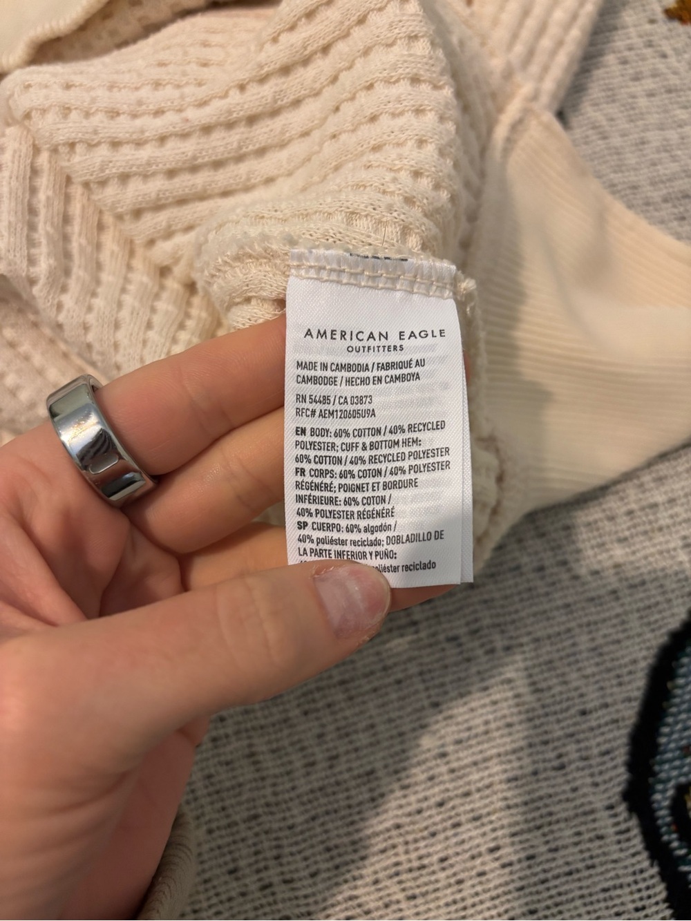 American Eagle Cream Waffle-Knit Pullover - Picture 9 of 9